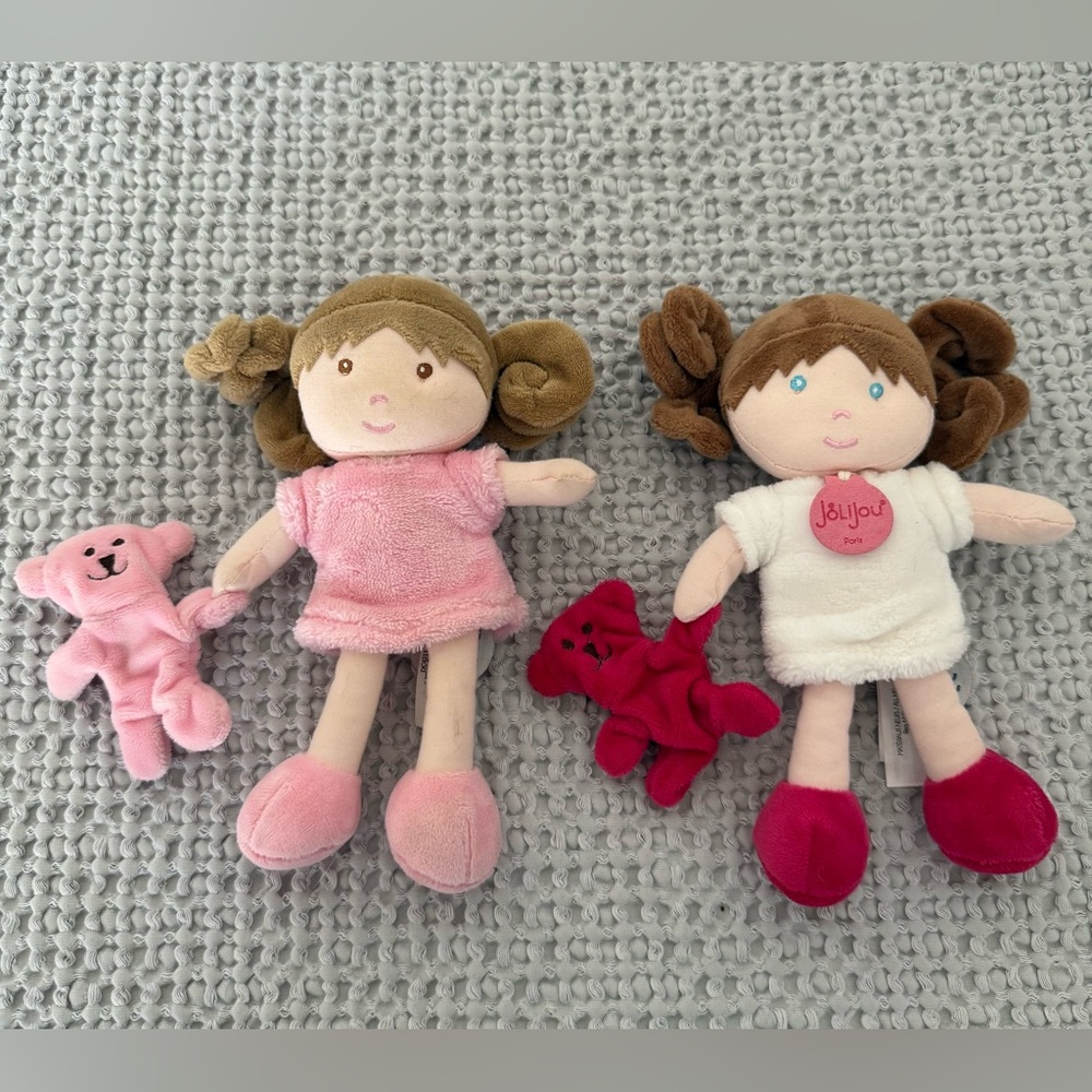 JoLiJou paris  Plush Dolls with Pink and White Dresses